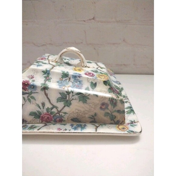 Royal Tudor Ware Barker Bros England Covered Butter Dish Bluebirds & Flowers - Picture 7 of 12
